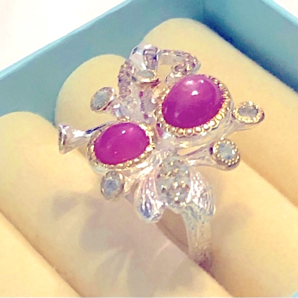 Unique Star Ruby Ring925 Sterling Silver & Goldsi… - image 4